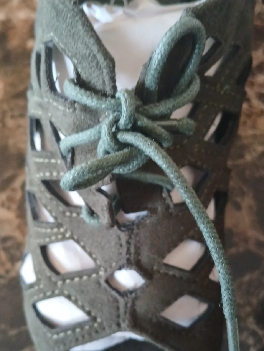 Women’s Olive Green Lace-Up Cutout Wedges